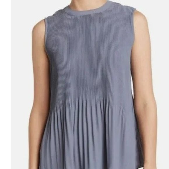ADRIANNA PAPELL Pleated Sleeveless Tank Top In Dusty Blue XS NWT - Picture 1 of 7
